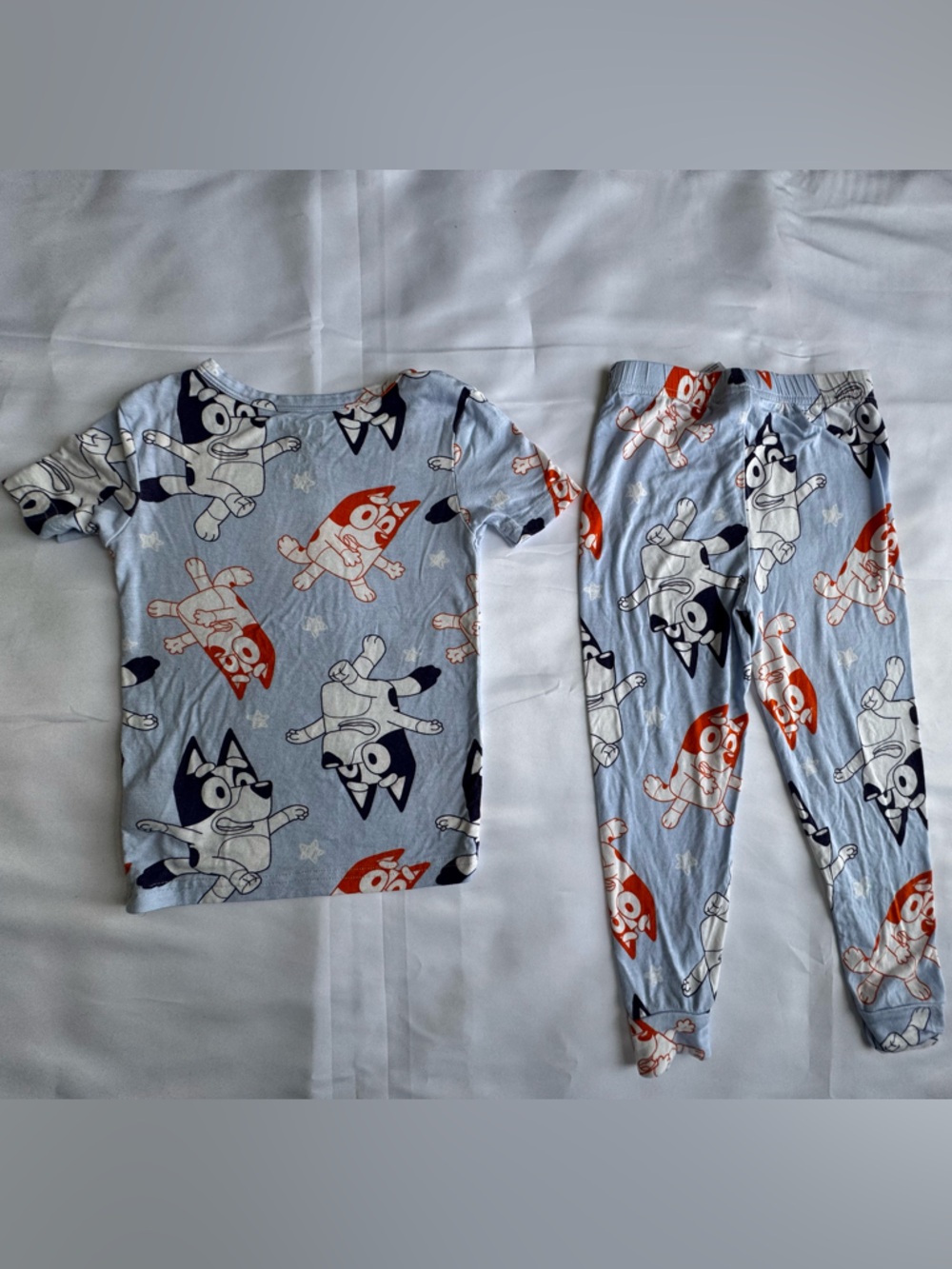 Light Blue Kids Pajama Set with Cartoon Character Print